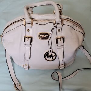 Michael Kors White Dome Satchel with Gold Accents